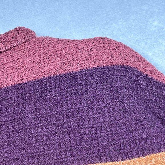 BKE Buckle Women’s Size Medium Orange Striped Boxy Waffle Knit Oversized Sweater - Picture 5 of 14